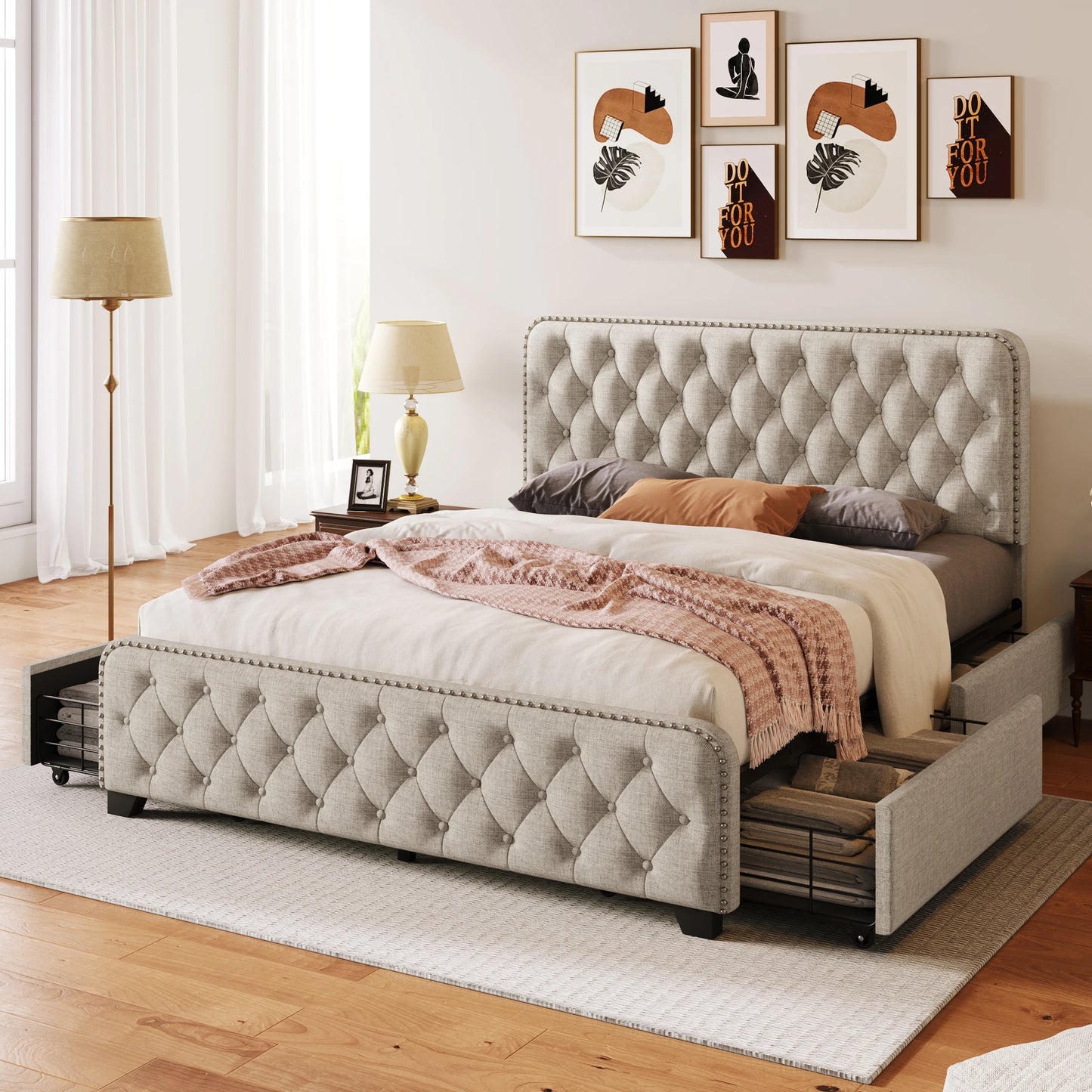 Upholstered Bed Frame w/ Drawers