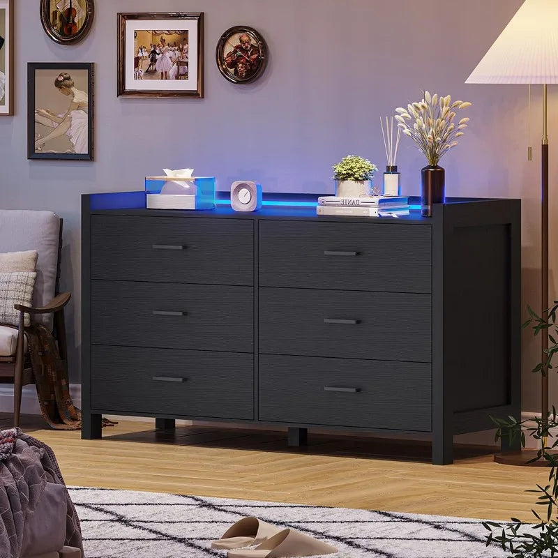 6 Drawer Double Dresser with LED Lights