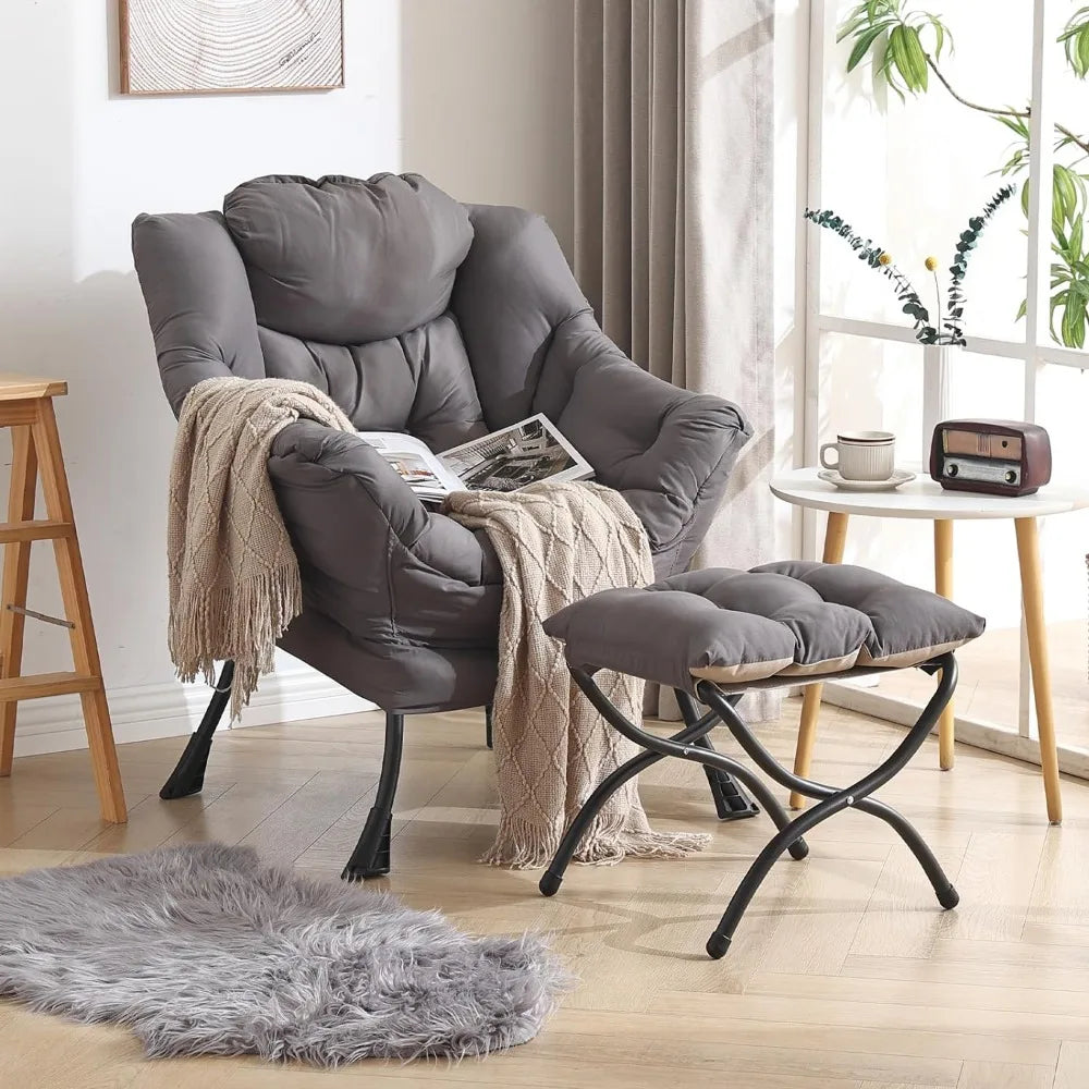 Upholstered Reading Chair with Footrest