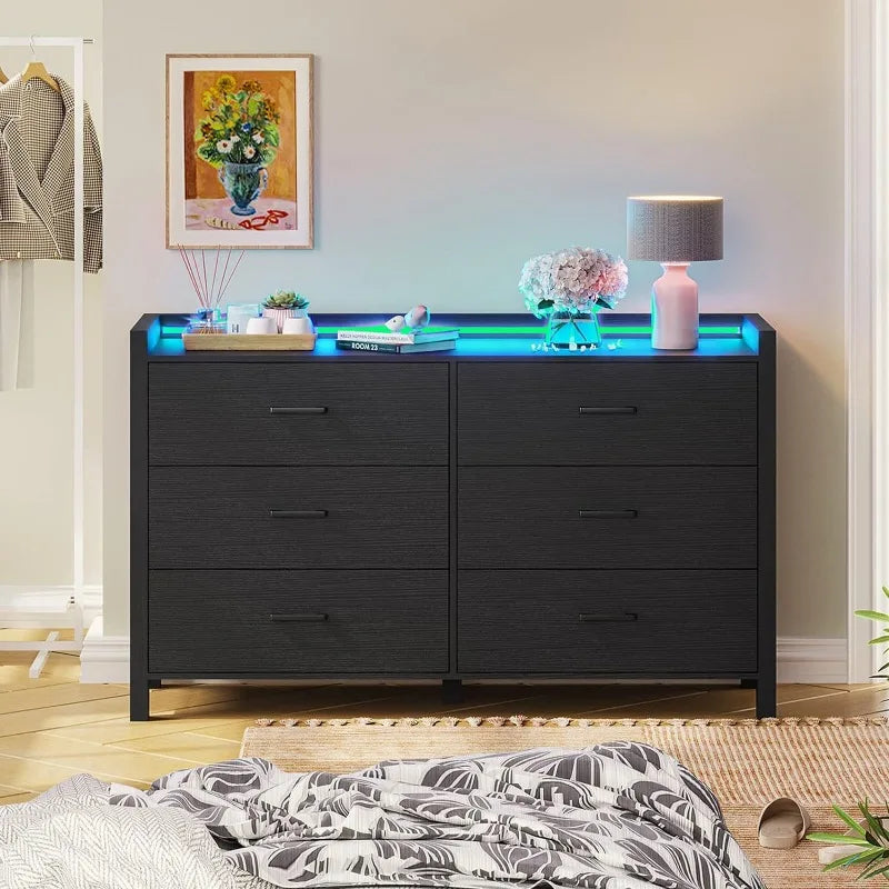 6 Drawer Double Dresser with LED Lights