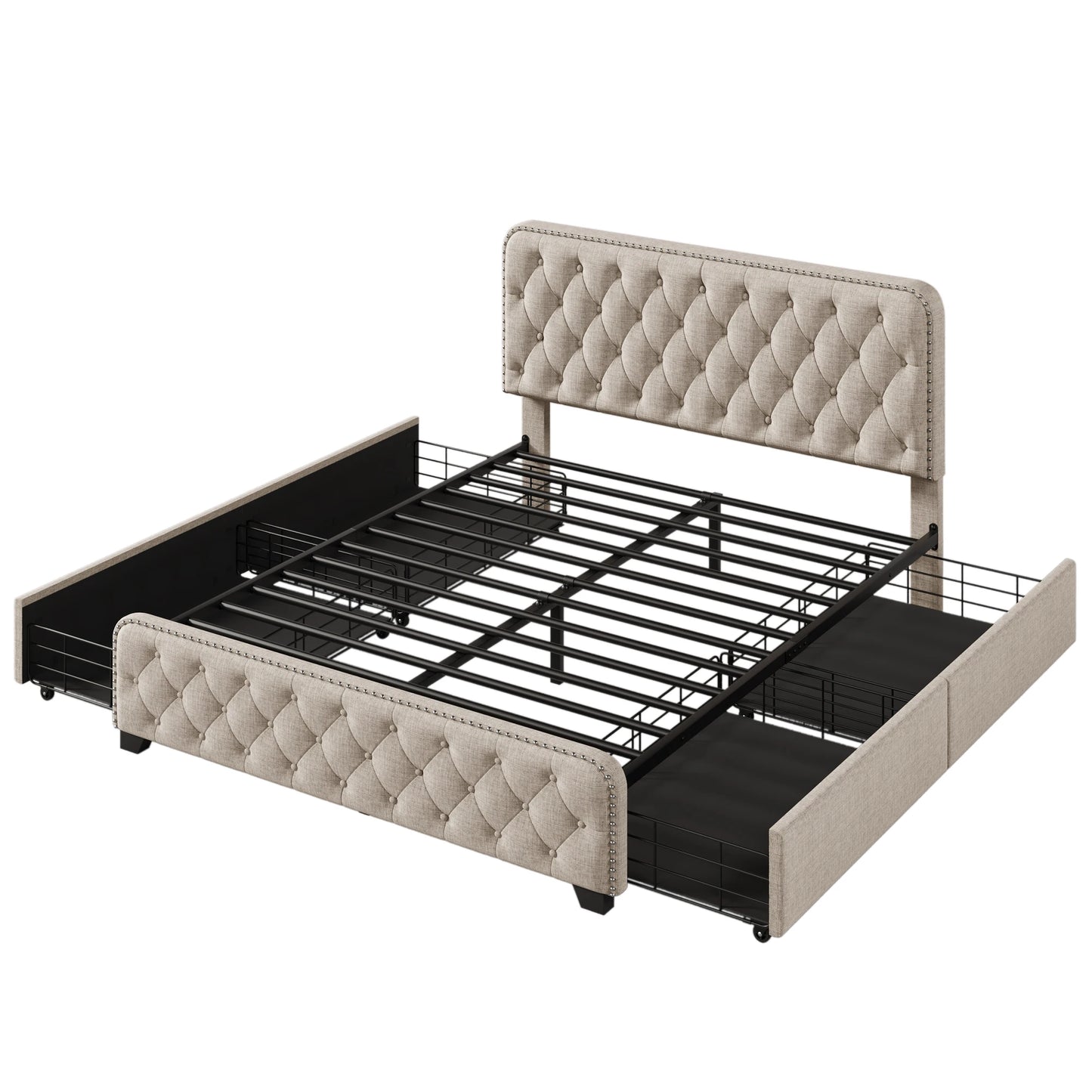 Upholstered Bed Frame w/ Drawers