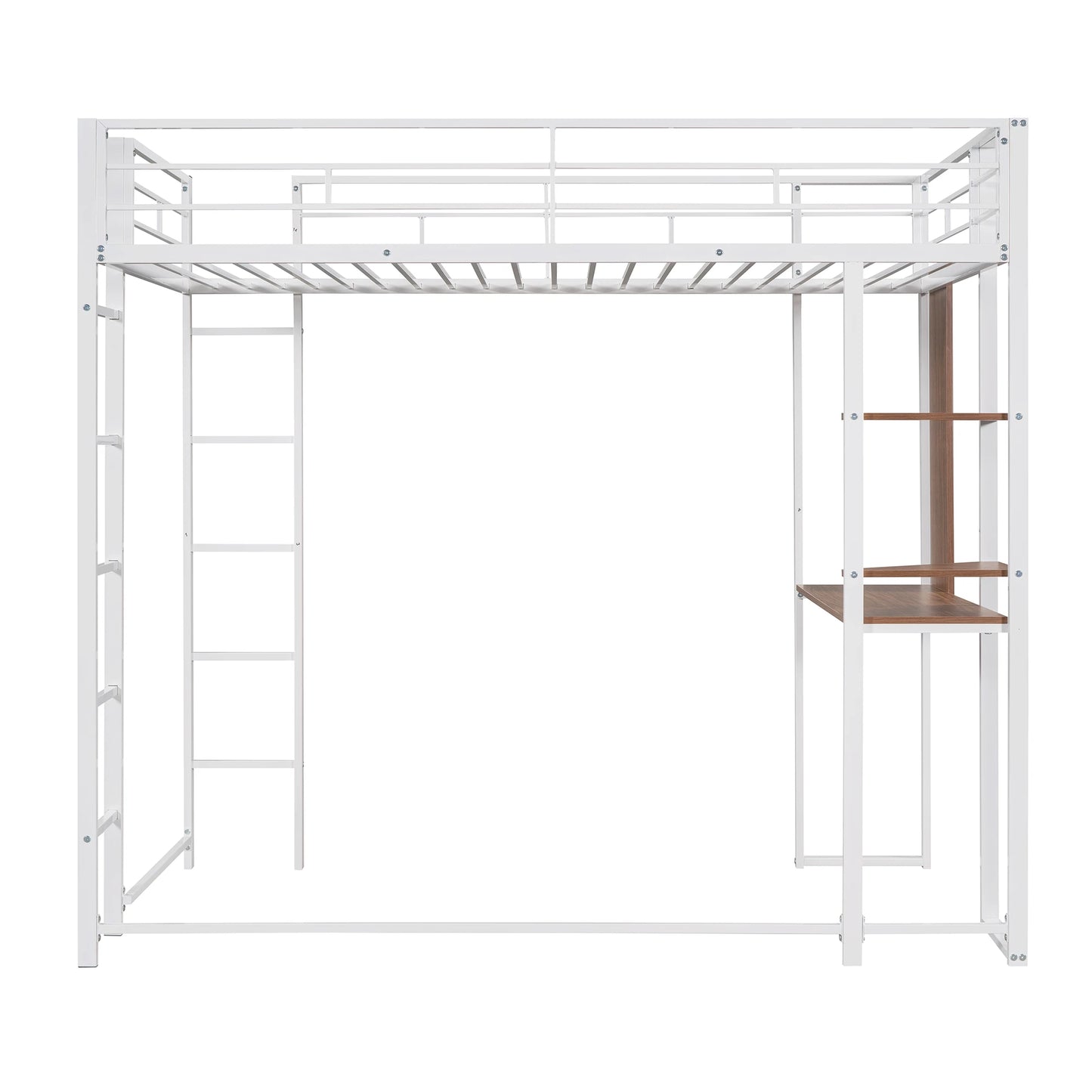 Twin Metal Loft Bed with 2 Shelves and 1 Desk