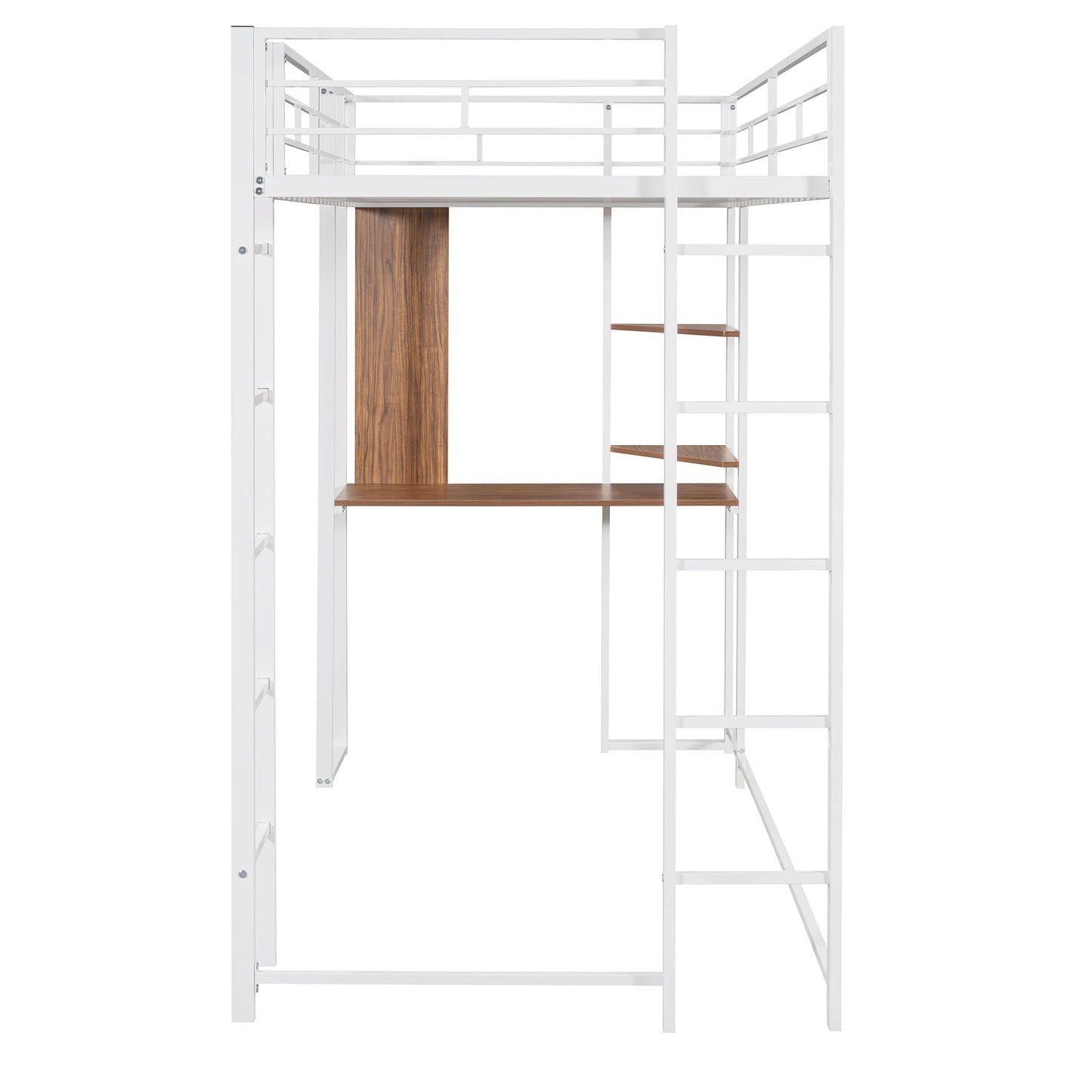 Twin Metal Loft Bed with 2 Shelves and 1 Desk