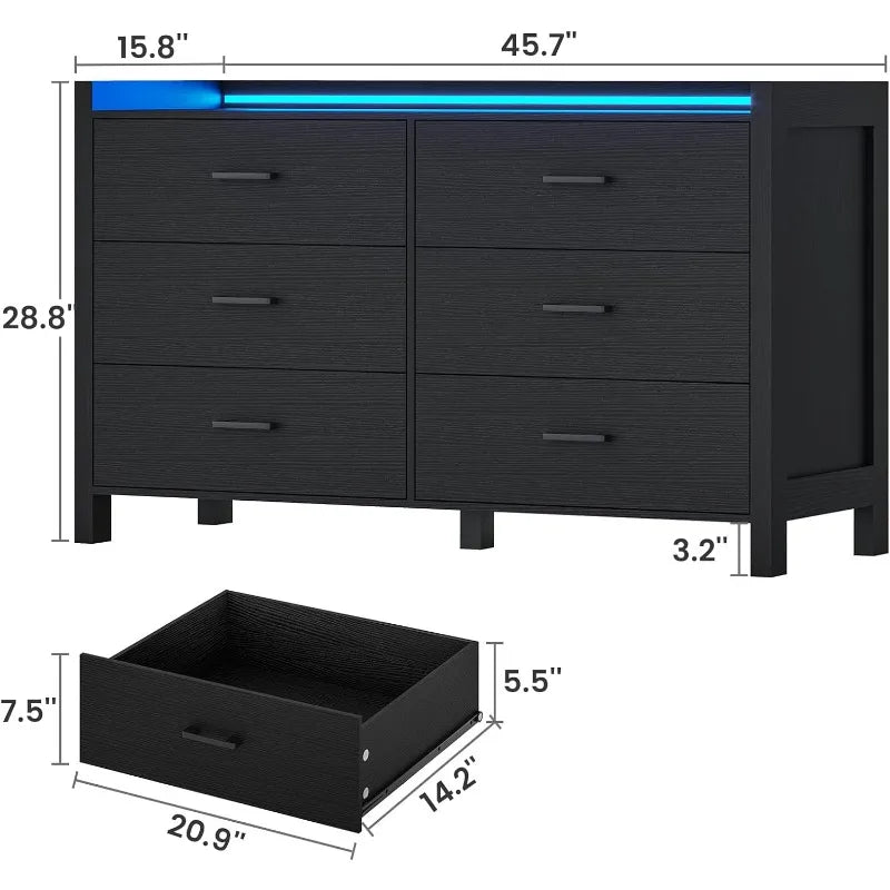 6 Drawer Double Dresser with LED Lights