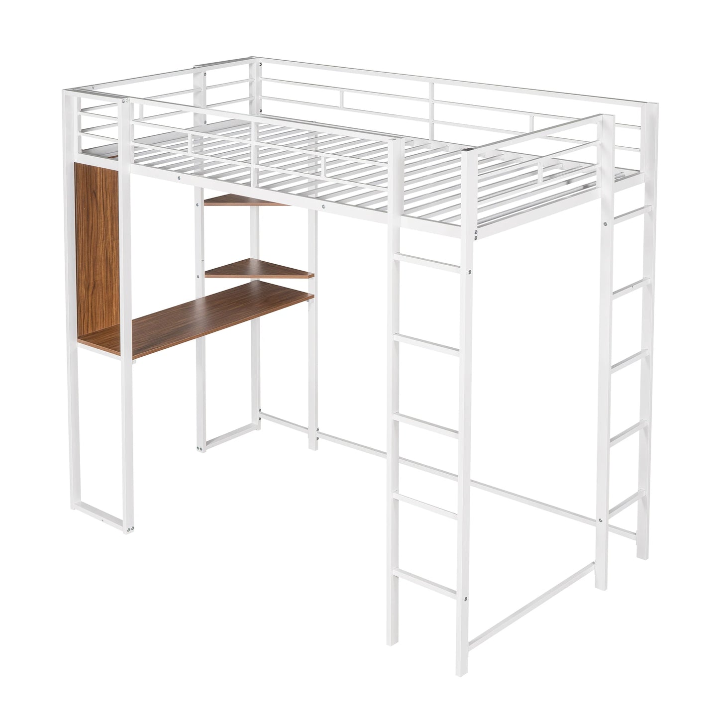 Twin Metal Loft Bed with 2 Shelves and 1 Desk