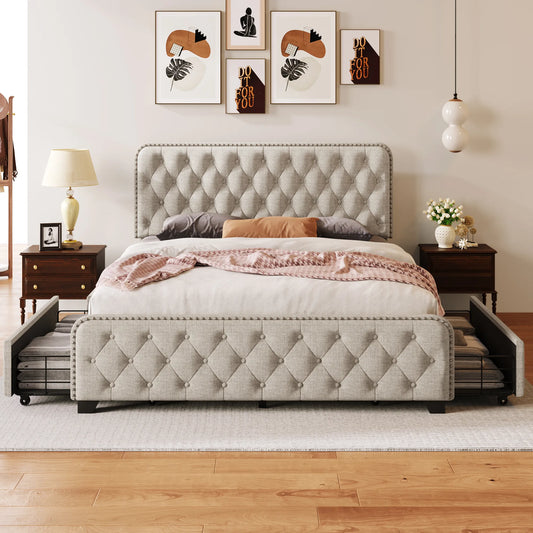 Upholstered Bed Frame w/ Drawers